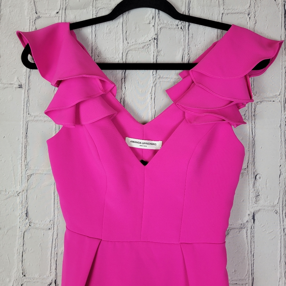 Amanda Uprichard barbie hot pink Gimlet ruffle sleeve cut out back mini dress - Picture 6 of 13